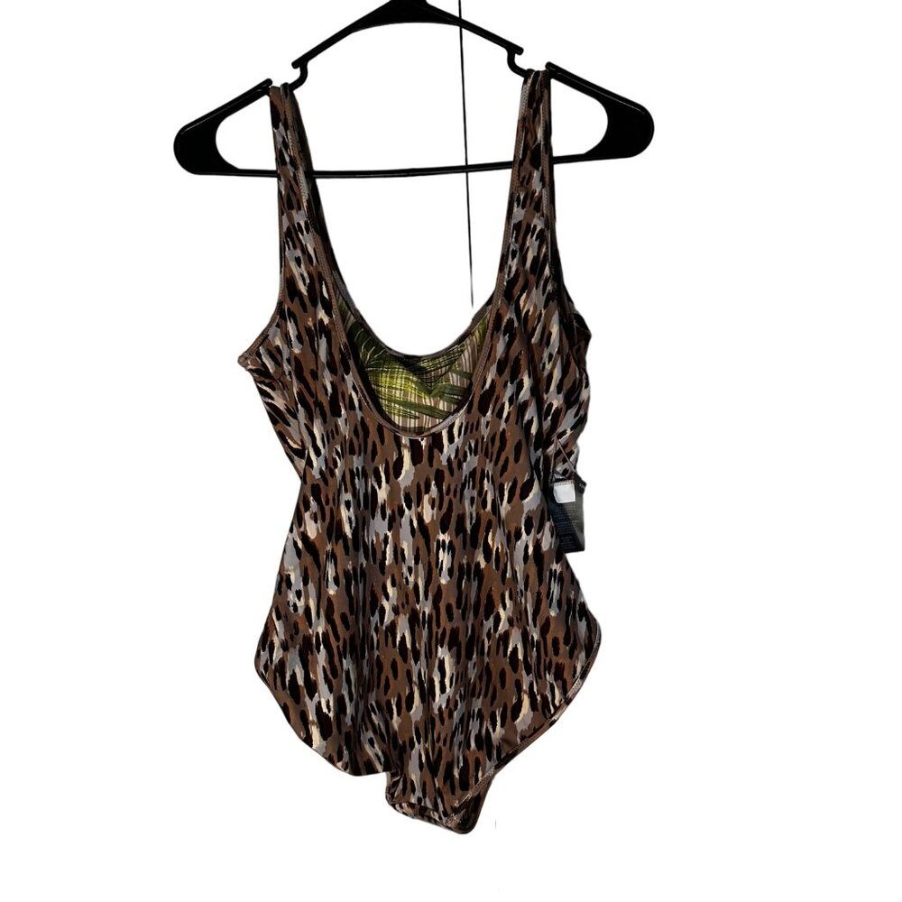 Vince Camuto Reversible One-Piece Swimsuit Leopard & Palm Print Size 14 Women's - Picture 4 of 9